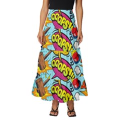 Comic Elements Colorful Seamless Pattern Tiered Ruffle Maxi Skirt by Amaryn4rt