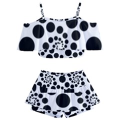 Dot Dots Round Black And White Kids  Off Shoulder Skirt Bikini