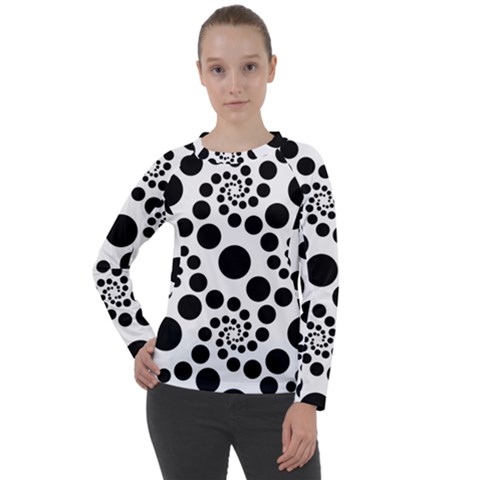 Dot Dots Round Black And White Women s Long Sleeve Raglan Tee by Amaryn4rt