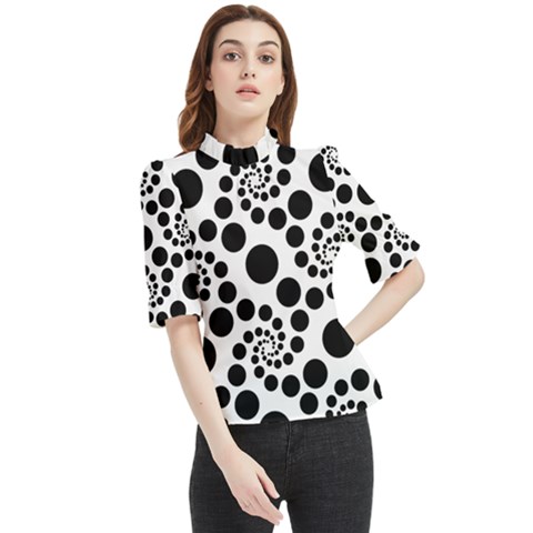 Dot Dots Round Black And White Frill Neck Blouse by Amaryn4rt