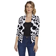 Dot Dots Round Black And White Women s Draped Front 3/4 Sleeve Shawl Collar Jacket by Amaryn4rt