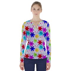 Snowflake Pattern Repeated V-neck Long Sleeve Top by Amaryn4rt
