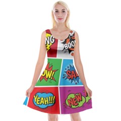 Pop Art Comic Vector Speech Cartoon Bubbles Popart Style With Humor Text Boom Bang Bubbling Expressi Reversible Velvet Sleeveless Dress by Amaryn4rt