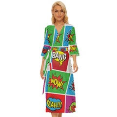 Pop Art Comic Vector Speech Cartoon Bubbles Popart Style With Humor Text Boom Bang Bubbling Expressi Midsummer Wrap Dress