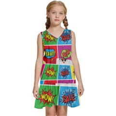 Pop Art Comic Vector Speech Cartoon Bubbles Popart Style With Humor Text Boom Bang Bubbling Expressi Kids  Sleeveless Tiered Mini Dress by Amaryn4rt
