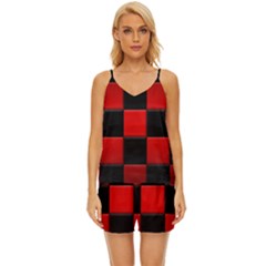Black And Red Backgrounds- V-neck Satin Pajamas Set