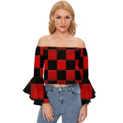 Black And Red Backgrounds- Off Shoulder Flutter Bell Sleeve Top by Amaryn4rt
