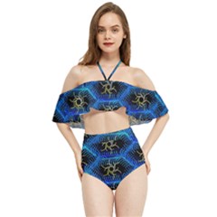 Blue Bee Hive Pattern- Halter Flowy Bikini Set  by Amaryn4rt