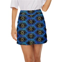 Blue Bee Hive Pattern- Mini Front Wrap Skirt
