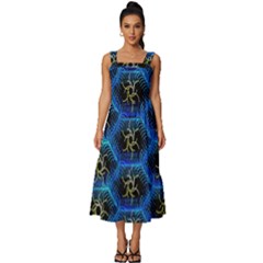 Blue Bee Hive Pattern- Square Neckline Tiered Midi Dress by Amaryn4rt