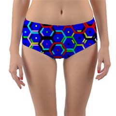 Blue Bee Hive Pattern Reversible Mid-waist Bikini Bottoms