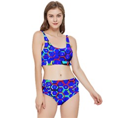 Blue Bee Hive Pattern Frilly Bikini Set by Amaryn4rt