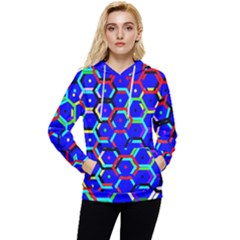 Blue Bee Hive Pattern Women s Lightweight Drawstring Hoodie by Amaryn4rt