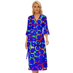 Blue Bee Hive Pattern Midsummer Wrap Dress