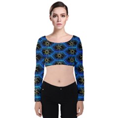 Blue Bee Hive Velvet Long Sleeve Crop Top by Amaryn4rt