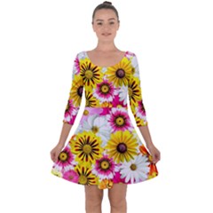 Flowers Blossom Bloom Nature Plant Quarter Sleeve Skater Dress