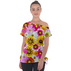 Flowers Blossom Bloom Nature Plant Off Shoulder Tie-Up Tee