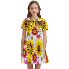 Flowers Blossom Bloom Nature Plant Kids  Bow Tie Puff Sleeve Dress