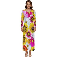 Flowers Blossom Bloom Nature Plant Long Sleeve Longline Maxi Dress