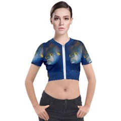 Fish Blue Animal Water Nature Short Sleeve Cropped Jacket