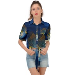 Fish Blue Animal Water Nature Tie Front Shirt  by Amaryn4rt