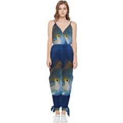 Fish Blue Animal Water Nature Sleeveless Tie Ankle Chiffon Jumpsuit by Amaryn4rt