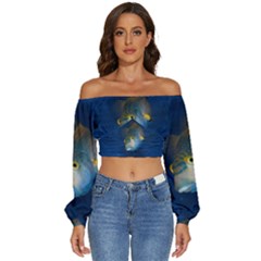 Fish Blue Animal Water Nature Long Sleeve Crinkled Weave Crop Top