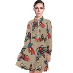 Tattoos Colorful Seamless Pattern Long Sleeve Chiffon Shirt Dress by Amaryn4rt