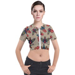 Tattoos Colorful Seamless Pattern Short Sleeve Cropped Jacket by Amaryn4rt