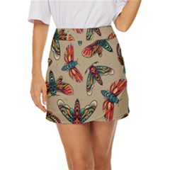 Tattoos Colorful Seamless Pattern Mini Front Wrap Skirt