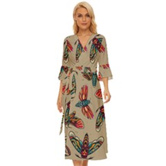 Tattoos Colorful Seamless Pattern Midsummer Wrap Dress