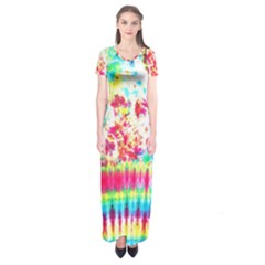 Pattern Decorated Schoolbus Tie Dye Short Sleeve Maxi Dress by Amaryn4rt