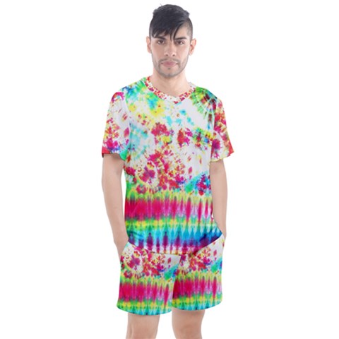 Pattern Decorated Schoolbus Tie Dye Men s Mesh Tee And Shorts Set by Amaryn4rt