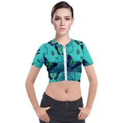 Texture Butterflies Background Short Sleeve Cropped Jacket by Amaryn4rt