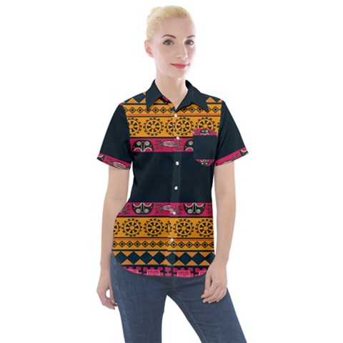 Pattern Ornaments Africa Safari Summer Graphic Women s Short Sleeve Pocket Shirt by Amaryn4rt