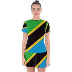 Flag Of Tanzania Drop Hem Mini Chiffon Dress by Amaryn4rt