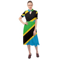 Flag Of Tanzania Keyhole Neckline Chiffon Dress by Amaryn4rt