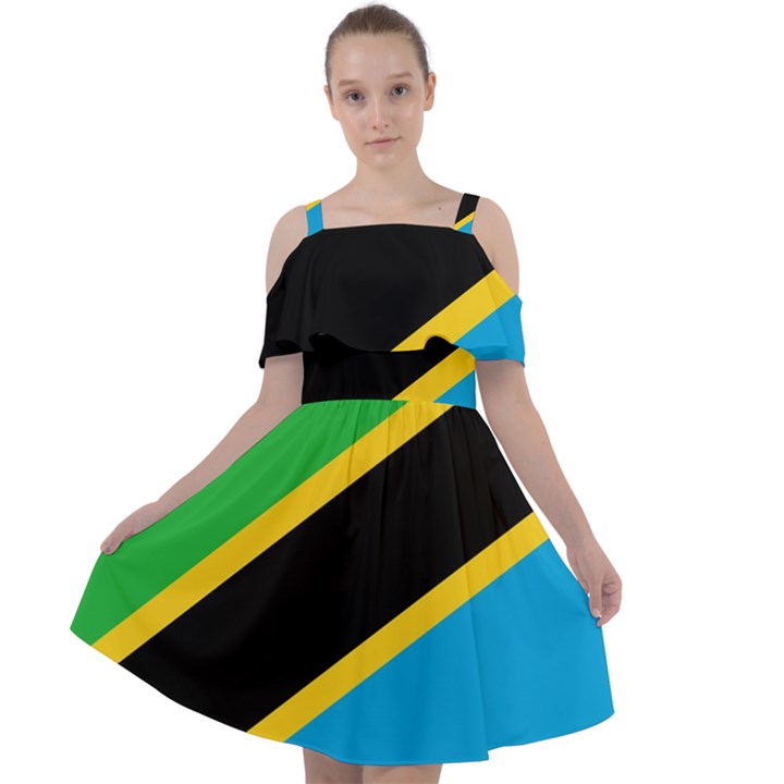 Flag Of Tanzania Cut Out Shoulders Chiffon Dress