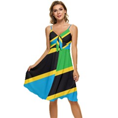 Flag Of Tanzania Sleeveless Tie Front Chiffon Dress by Amaryn4rt