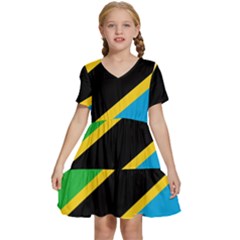 Flag Of Tanzania Kids  Short Sleeve Tiered Mini Dress by Amaryn4rt