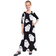 Ghost Halloween Pattern Kids  Quarter Sleeve Maxi Dress by Amaryn4rt