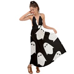 Ghost Halloween Pattern Backless Maxi Beach Dress by Amaryn4rt