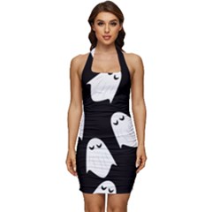 Ghost Halloween Pattern Sleeveless Wide Square Neckline Ruched Bodycon Dress