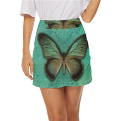 Butterfly Background Vintage Old Grunge Mini Front Wrap Skirt