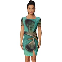 Butterfly Background Vintage Old Grunge Fitted Knot Split End Bodycon Dress by Amaryn4rt