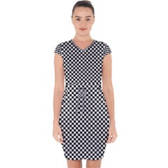 Black And White Checkerboard Background Board Checker Capsleeve Drawstring Dress 
