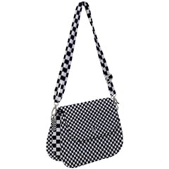 Black And White Checkerboard Background Board Checker Saddle Handbag by Amaryn4rt