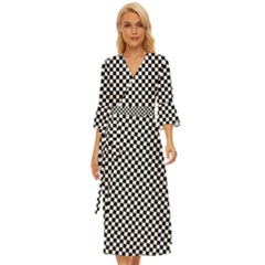 Black And White Checkerboard Background Board Checker Midsummer Wrap Dress