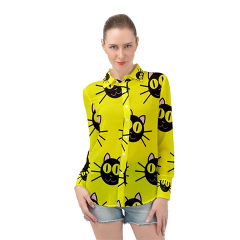 Cats Heads Pattern Design Long Sleeve Chiffon Shirt by Amaryn4rt