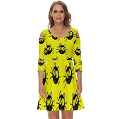 Cats Heads Pattern Design Shoulder Cut Out Zip Up Dress by Amaryn4rt